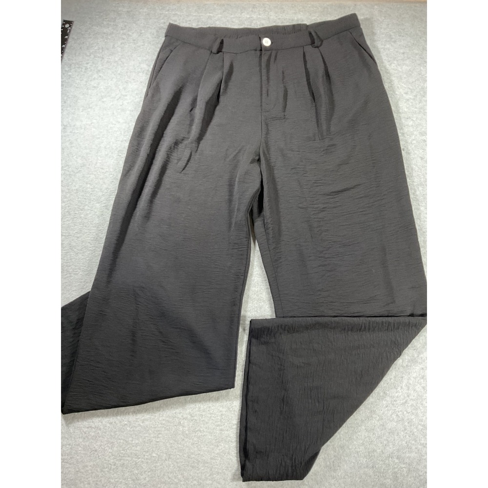 Laundry by Shelli Segal Black Wide Leg Pleated Textured Trousers XL 2452